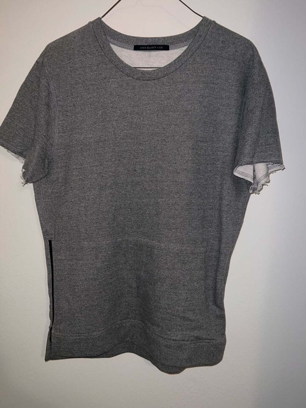 Men’s John Elliott + Co Short Sleeve Villain Crew Side Zip Sweatshirt Grey